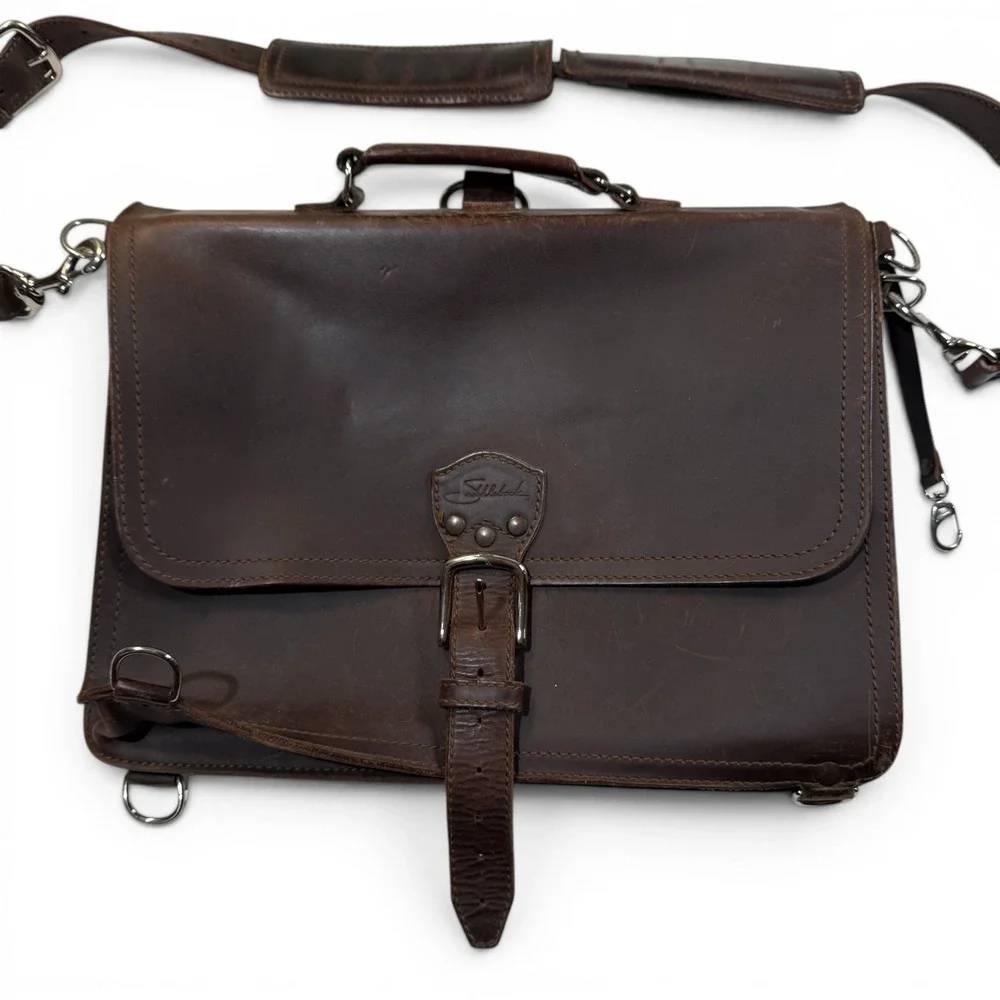 Saddleback Leather Thin Briefcase Dark Coffee Brown Leather Messenger